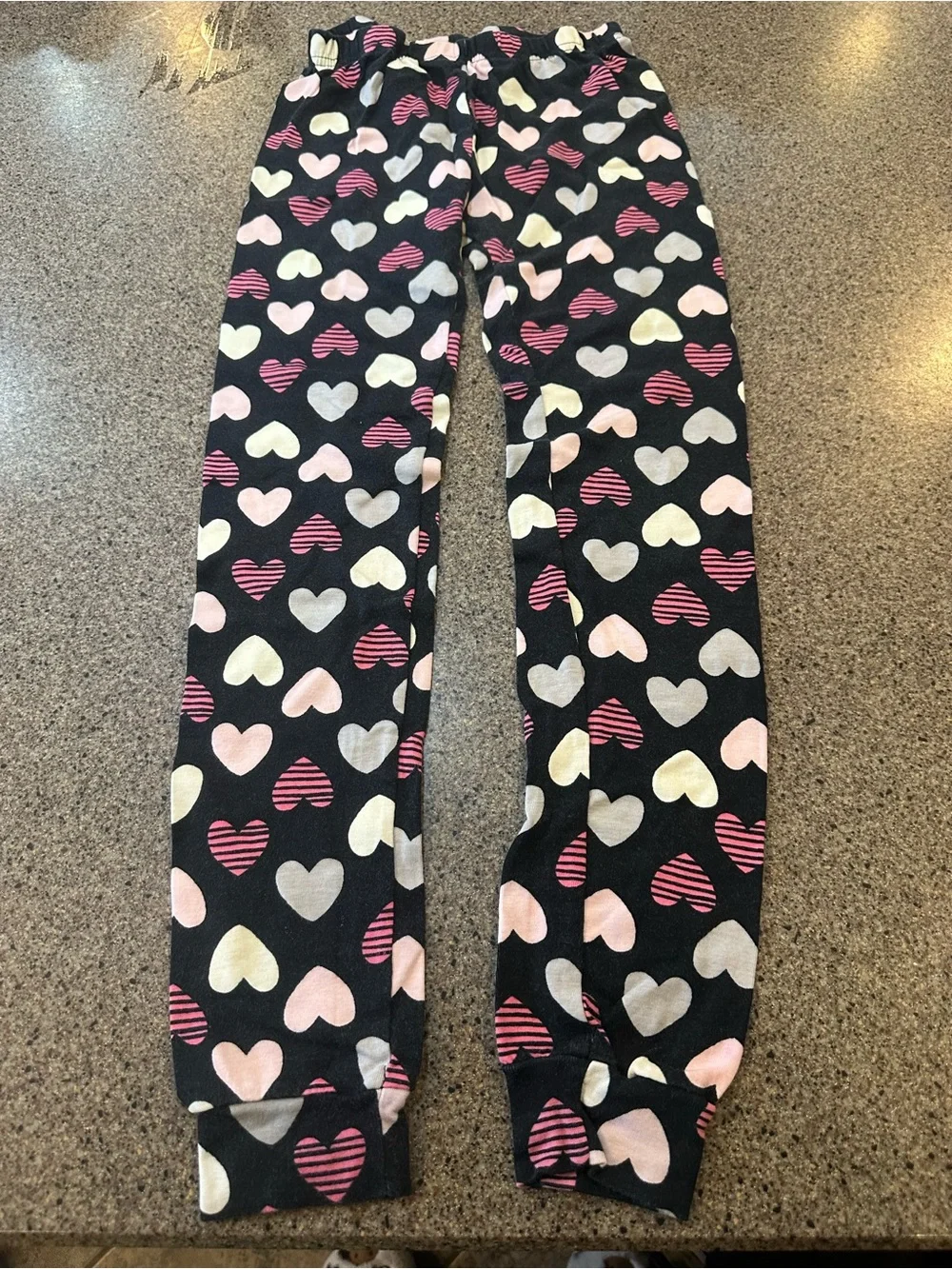 Kids Heart Print Pajama Pants - Black with Pink & Cream Hearts
